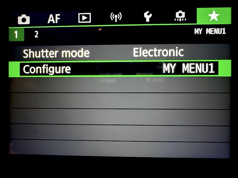 Canon EOS R7 green star menu.